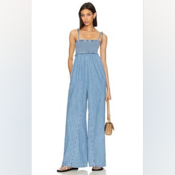 We The Free Pants - Free People We The Free Easy Does It Jumpsuit Chambray Blue Size Medium